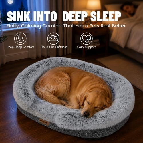 Miorun Fluffy Orthopedic Dog Beds Large Sized Dog, 43" Bolster Sofa Bed