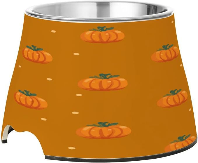 Blueangle Elevated Dog Bowls with Stainless Steel - Non-Slip 2.3 Cup High Capacity Pet Dish for Spinal Health & Pumpkins and Wreaths Design（114）