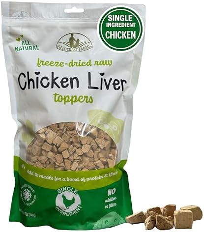 Fieldcrest Farms Freeze-Dried Chicken Liver Dog Food Topper or Treat, 100% Single Ingredient Chicken Liver, High-Protein, Raw & Grain-Free, 12 oz