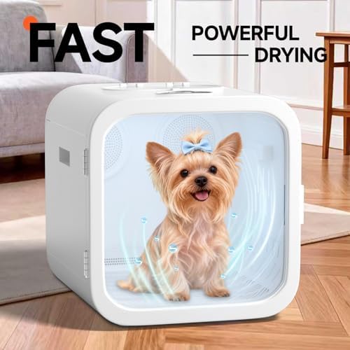 68L Automatic Pet Dryer Box for Cats & Small Dogs – Ultra Quiet, Smart Temp Control, 360° Dual Airflow, Fast & Safe Drying,Care Window， Negative Ion Care for Home Grooming