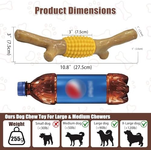 SCHITEC Dog Chew Toy for Aggressive Chewers, Tough Nylon & Rubber Teething Stick Toy to Keep Them Busy, Durable Dog Chew Bone for Large Medium Breed, Chicken Flavor