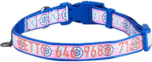 Blueberry Pet Essentials 8 Patterns Personalized Dog Collar, Nautical Navy Sailor, Medium, Adjustable Customized ID Collars for Medium Dogs Embroidered with Pet Name & Phone Number