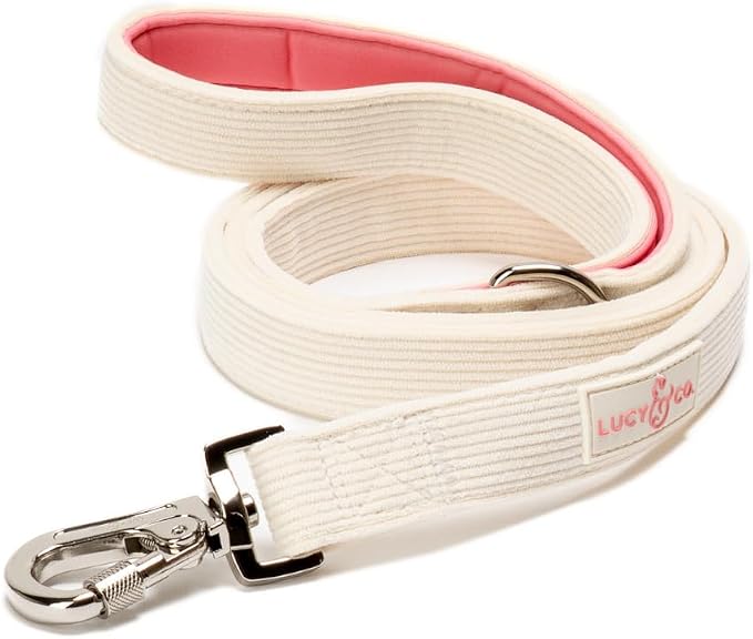 Lucy & Co. Ivory Corduroy Dog Leash, Durable Dog Lead with Heavy Duty Hardware, Large