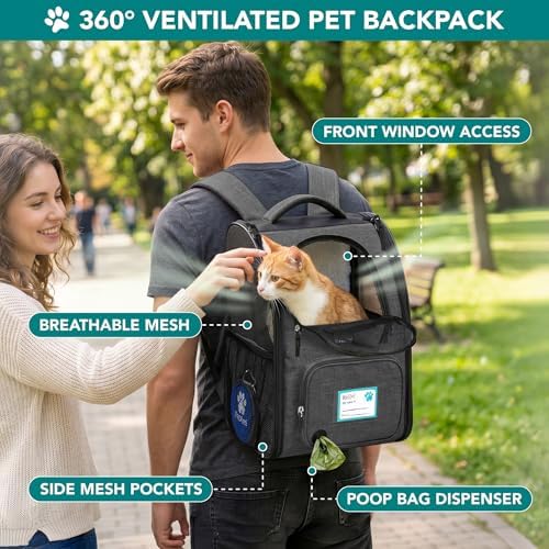 PetAmi Expandable Dog Backpack Carrier, Top Window & Multi-Entry, Up to 18 lbs, Dark Gray