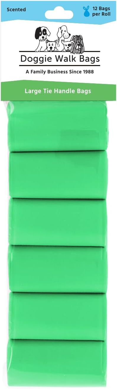 Large Dog Waste Bags on a Roll with Easy Tie Handles, Extra Thick and Strong Poop Bags, 5.5 x 5.5 x 17 Inches