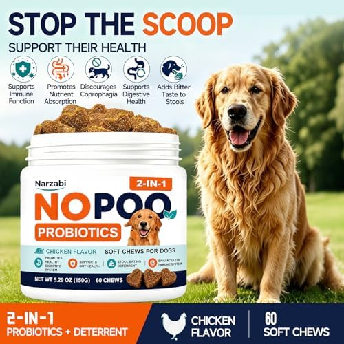 No Poo Chews for Dogs, a Gentle Coprophagia Deterrent Supplement. Daily Poop Pills with Digestive Enzymes, Probiotics, and Pumpkin Powder to Help Reduce Feces Consumption. Chicken.