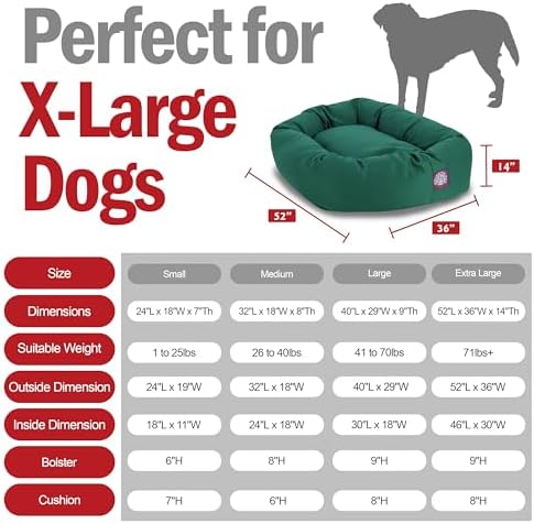 Majestic Pet Bagel Calming Dog Bed, 52 Inch X-Large, Washable, Green