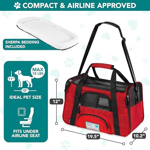 PetAmi Airline Approved Pet Carrier, Cats & Small Dogs, Large, Red