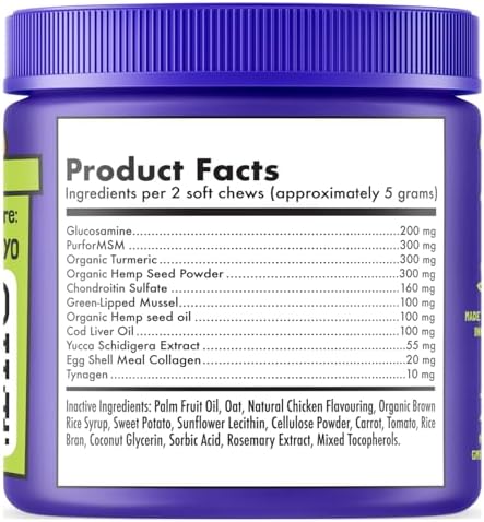 LEGITPET Hemp Hip & Joint Supplement for Dogs Soft Chews Made in USA Functional Glucosamine for Dogs Chondroitin MSM Turmeric Hemp Seed Oil Natural Pain Relief Mobility Advanced Joint 120 Treats