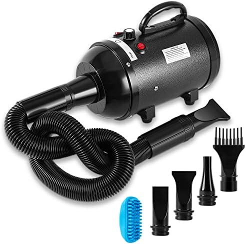 NESTROAD Dog Dryer, 4.3HP/3200W High Velocity Pet Hair Dryer, Stepless Adjustable Speed, Quick-Drying, Reduce Noise & Heat Insulation, 4 Nozzles and a Brush, Black