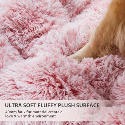BFPETHOME Dog Bed for Large Dogs, Plush Kennel Pad for Sleeping &Ease Anxiety, Washable Mats with Anti-Slip Bottom - 53 x 36 inch Pink
