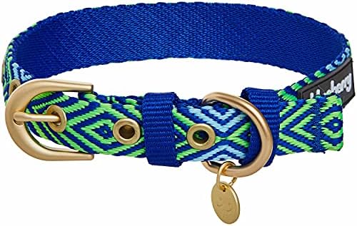 Blueberry Pet Southwestern Tribal Lozenges Stylish Green Adjustable Dog Collar with Metal Buckle, Neck 19.5-26", for Large Breed