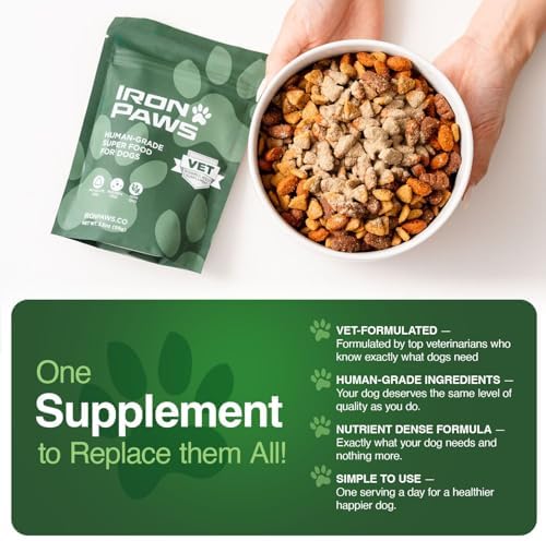 Human-Grade Superfood For Dogs, Premium Greens Powder Supplement For Dental Health, Longevity, Hip & Joint, Gut Health, Allergies, Immune Support, Skin & Coat - 3.5 oz Nutrient Dense Formula