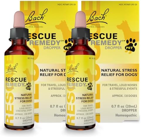 Rescue Remedy Pet Dropper for Dogs - 20 mL, Pack of 2 - Stress & Tension Support for Dogs with Bach Natural Flower Essences - Sedative-Free, Homeopathic Liquid Formula - For All Breeds, Ages & Weights