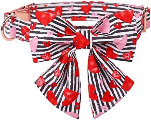 Lionet Paws Valentines Dog Collar with Bowtie, Dog Sailor Bow Collar with Metal Buckle for Dogs, Adjustable Comfortable Dogs Collars Girl, S, Neck 10-16 in