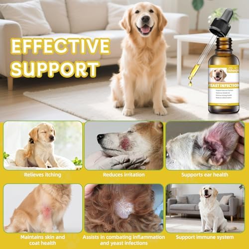 Natural Yeast Infection Treatment for Dogs, Helps to Support Itch Relief, Dog Ear Infection Treatment & Dog Yeast Infection Treatment for Dogs Help Supports Allergy, 60ml 1 Pack