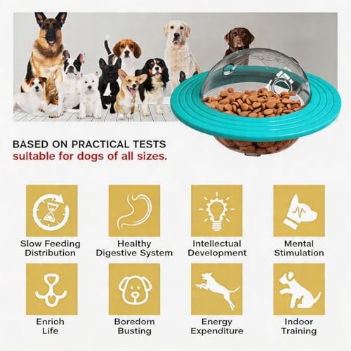UFO Robot Planet Interactive Dog Toy, Treat Dispensing Puzzle for Large & Small Dogs, Enrichment Brain Stimulation & Slow Feeder to Keep Them Busy(Machine Yellow)