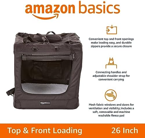 Amazon Basics Folding Portable Soft Pet Dog Crate Carrier Kennel, 26.2"L x 17.8"W x 18.1"H, Black