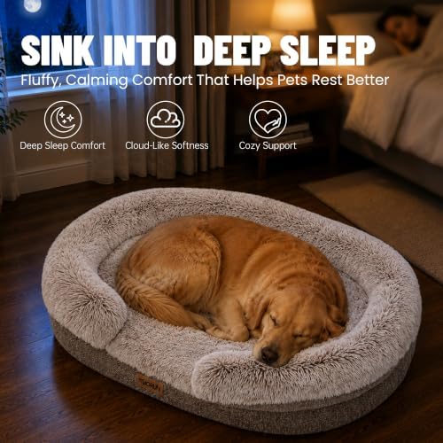 Miorun Fluffy Orthopedic Dog Beds Large Sized Dog, 36" Bolster Sofa Bed