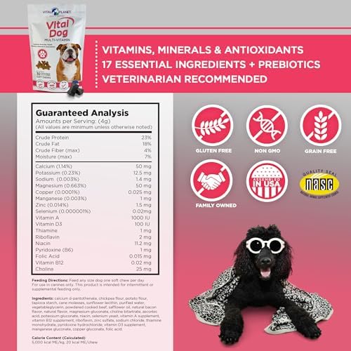 Vital Planet - Vital Dog Multivitamin for Everyday Health with Vitamins, Minerals and Antioxidants - 30 Bacon Flavored Soft Chews