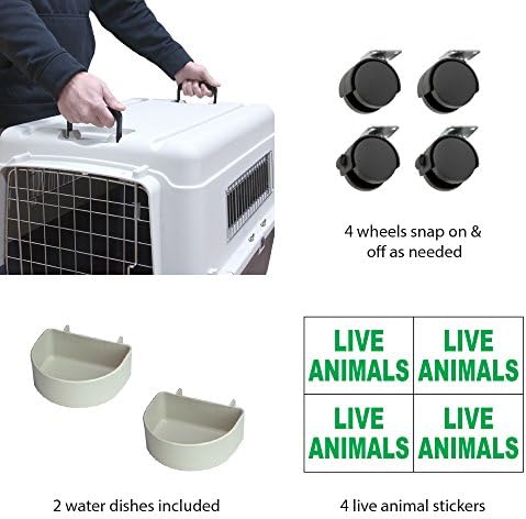 SportPet Designs Plastic Kennels Rolling Plastic Wire Door Travel Dog Crate- XX-Large