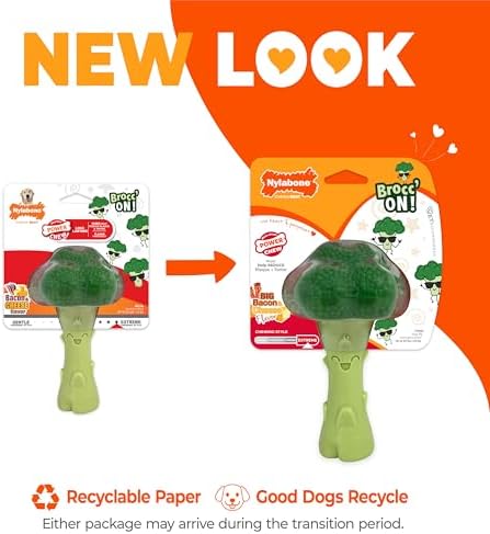 Nylabone Power Chew Broccoli Dog Chew Toy, Bacon & Cheese Flavor, Large | Durable dog toys for aggressive chewers, long lasting, discourages destructive chewing, for dogs up to 50 lbs