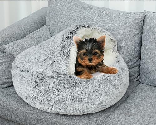 Calming Dog Cave Bed, Small, 20" D, Grey