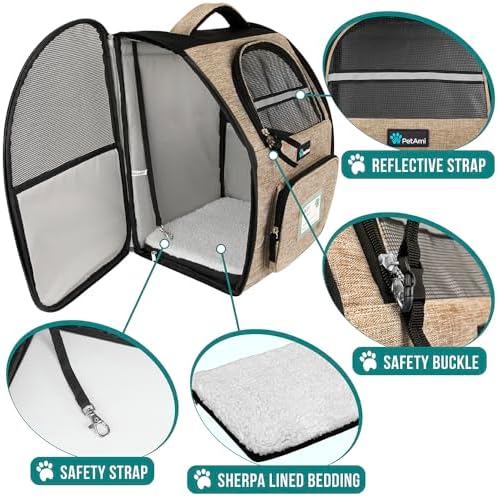 PetAmi Dog Backpack Carrier, Airline Approved, Taupe