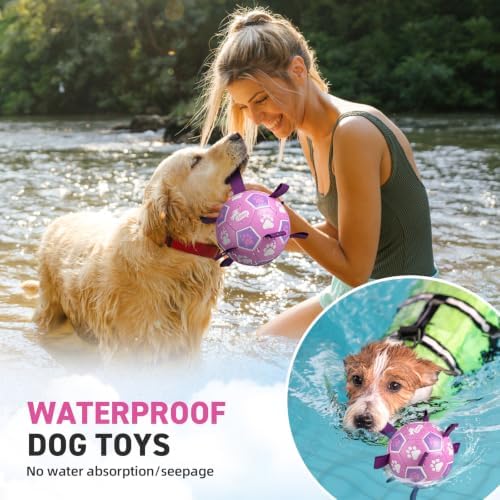 QDAN Dog Toys, Durable Dog Soccer Ball with Straps to Keep Them Busy,6 Inch | Puppy Toy Balls for Small Medium Dogs, Outdoor Dog Beach Water Pool Toys Tug Toys, Interactive Toy, Puppy Birthday Gifts