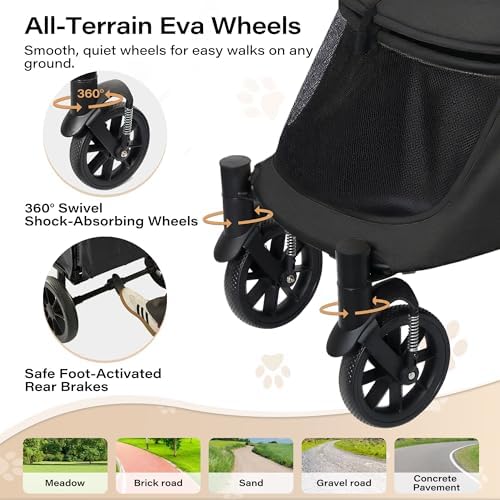 LAUSAINT HOME 4-Wheel Oversized Pet Stroller - Khaki, Access Ramp