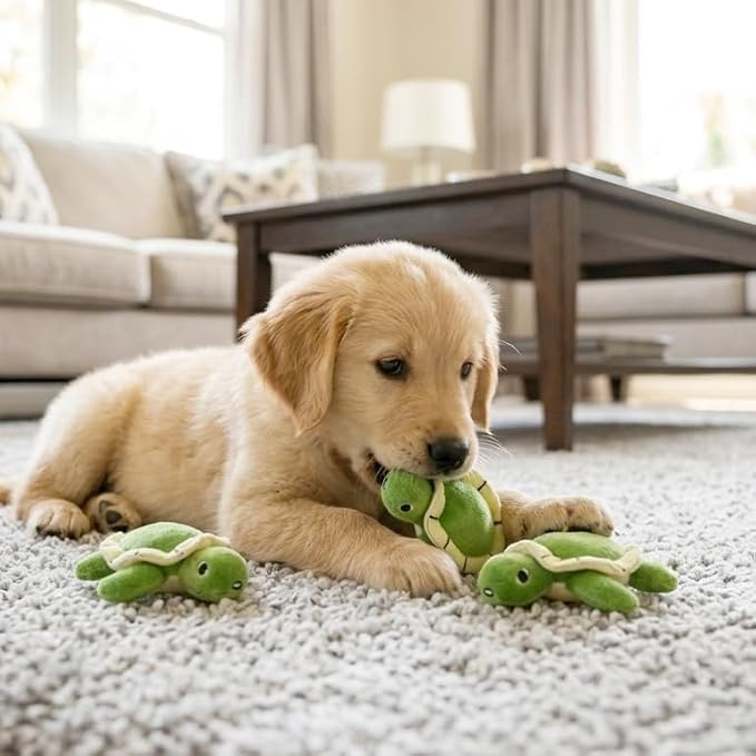 Hollypet Squeaky Hide and Seek Dog Toys for Small and Medium, 4 Turtles | Interactive Plush Stuffed Dog Squeak Toys for Small Medium Sized Dogs and Non-Aggressive Chewers, Puppy Teeth Clean Chew Toys