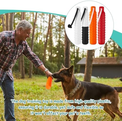 Blueweenly Multicolor Dog Bumper Toy Training Dummy, 4 Pcs | Plastic Lightweight Floats on Water, Textured with Rope for Fetch, Pool Outdoor Retrieving, Summer Water Play