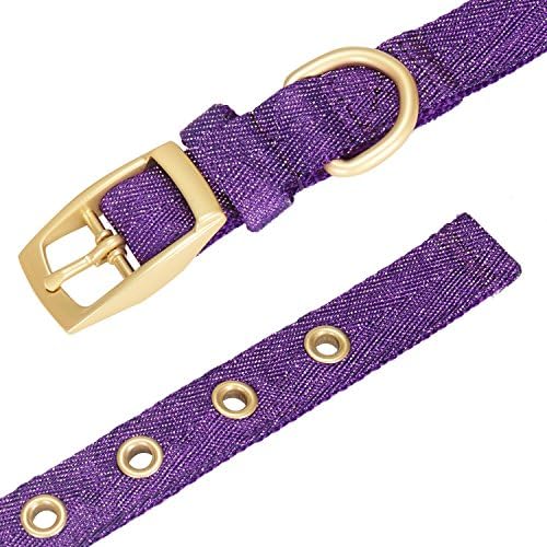 Blueberry Pet The Most Coveted Designer Mixed Metallic Thread Adjustable Dog Collar in Dazzling Tinsel Purple with Metal Buckle, Neck 7.5-10", for Small Breed