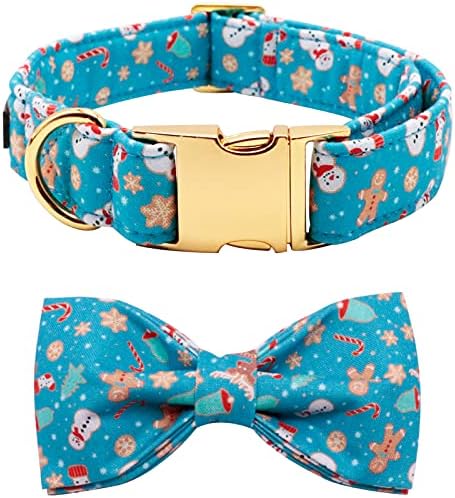 Lionet Paws Christmas Dog Collar with Bowtie Durable Adjustable Handmade Comfortable Bow Tie Dog Collar Cat Collar with Metal Buckle for Medium Dogs,Party,Festival,Holiday Style,Neck 13.5-22in