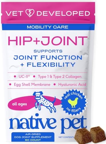 Native Pet Mobility Care - Hip & Joint Supplement for Dogs - UC-II Collagen, Egg Shell Membrane & Hyaluronic Acid - Dog Joint Supplement Chews Supports Cartilage, Mobility & Flexibility - 60 Chews