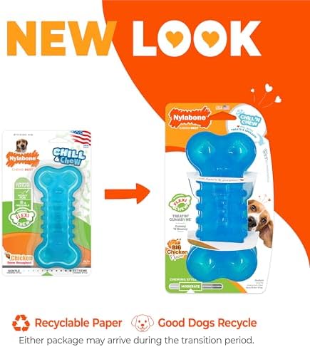 Nylabone Flexi Chew Treatin' Gumabone Dog Chew Toy, Chicken Flavor, Medium | Fill with treats & spreads, medium breeds, dog enrichment toys, freezable, gentle on teeth, bouncy, for dogs up to 35 lbs