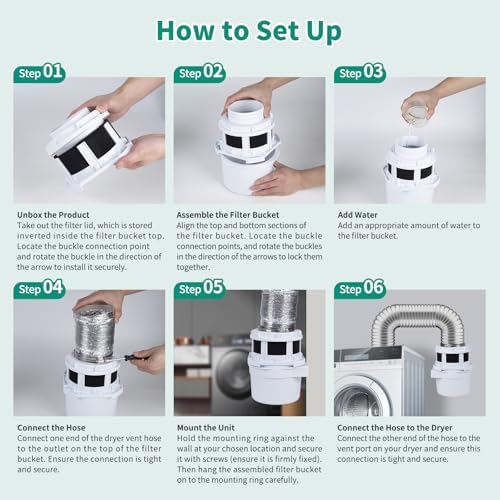 2026 Exclusive 3-in-1 Indoor Dryer Vent Kit - Dryer Lint Catcher Box Water Filter Bucket - Indoor Dryer Lint Trap for Electric Dryer | White No Duct Included