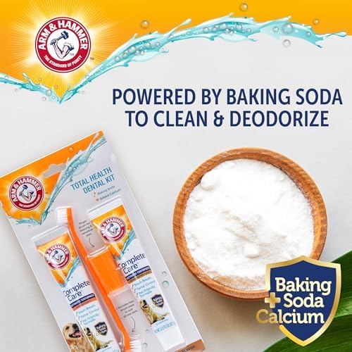 Arm & Hammer Complete Care Dog Dental Kit, 2 Flavors, 2.5 Oz Each | Includes chicken and peanut butter enzymatic toothpaste, toothbrush, and finger brush, baking soda daily