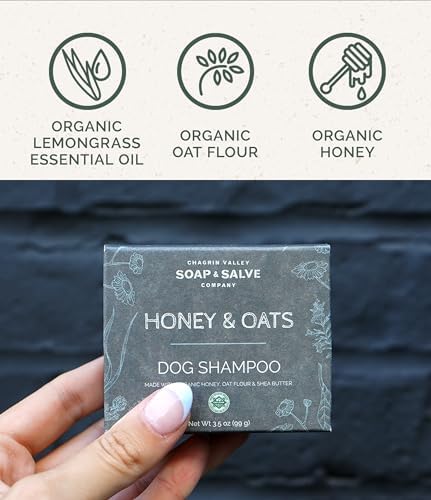 Chagrin Valley Soap & Salve Certified Organic Dog Shampoo and Conditioner – Dog Shampoo Itchy Skin Relief and Puppy Essentials - Natural Handmade Honey & Oats, 3.8 oz Bar Soap