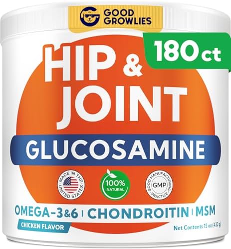 Glucosamine for Dogs Hip & Joint Supplement - Chondroitin, Omega-3, MSM - Joint Health & Pain Relief - Senior & Large Dogs - Made in USA - 180 Mobility Chews