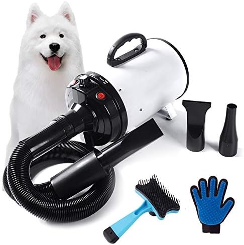 2400W Dog Hair Dryer Blaster Pet Grooming Hair Dryer High Velocity Motorbike Dryer with Adjustable Temperature for Dogs & Cats,with 2.3M Flexible Hose and 3 Nozzles,A Comb and A Glove