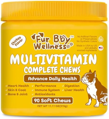 Daily Dog Multivitamin, Chewable Dog Vitamins and Supplements for Hip & Joints, Skin & Coat, Probiotics & Omega 3 Fish Oil for Dogs - Senior & Puppy Multivitamin - 90 Chews