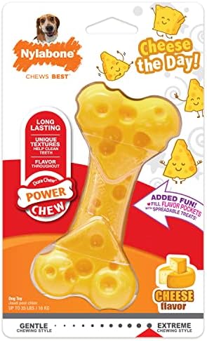 Nylabone Power Chew Cheese Bone Dog Chew Toy, Cheese Flavor, Medium | Medium breeds, fill with spreads, long lasting, discourages destructive chewing, durable dog toy for dogs up to 35 lbs