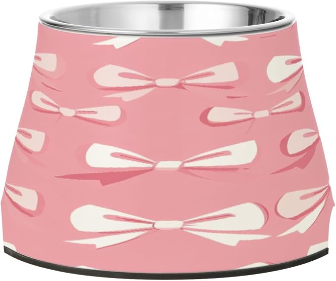 YETTASBIN Bow Pink Elevated Dog Bowls, Prevention of Vertebrae Disease Raised Dog & Cat Bowl Stand with Removable Stainless Steel Bowls, Non-Slip Spill-Proof Pet Food & Water Bowl Dish