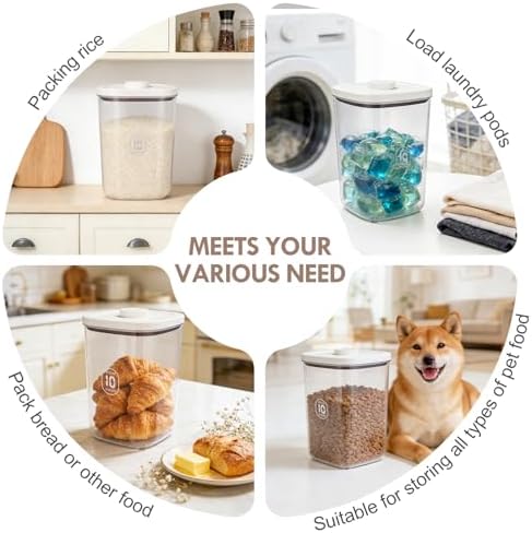 LEAWALK 10Lbs/10.57Qt Airtight Dog Cat Food Storage Container and Dog Treat Containers BPA-Free, PET Clear Stackable Pet Storage Bin, Pop Top, 1-Cup Scoop for Pet Food/Rice/Flour/Bread/Grains