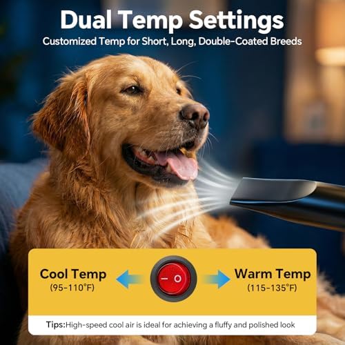 Dog Dryer High Velocity Dog Hair Dryer 5.2HP/3800W, Stepless Adjustable Speed Temperature Dogs Grooming Blow Dryer, Pet Dryer with 4 Nozzles,Blow Dryer for Dogs, Blue