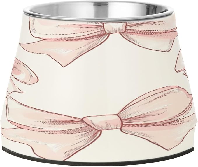 YETTASBIN Bow Pink Elevated Dog Bowls, Prevention of Vertebrae Disease Raised Dog & Cat Bowl Stand with Removable Stainless Steel Bowls, Non-Slip Spill-Proof Pet Food & Water Bowl Dish
