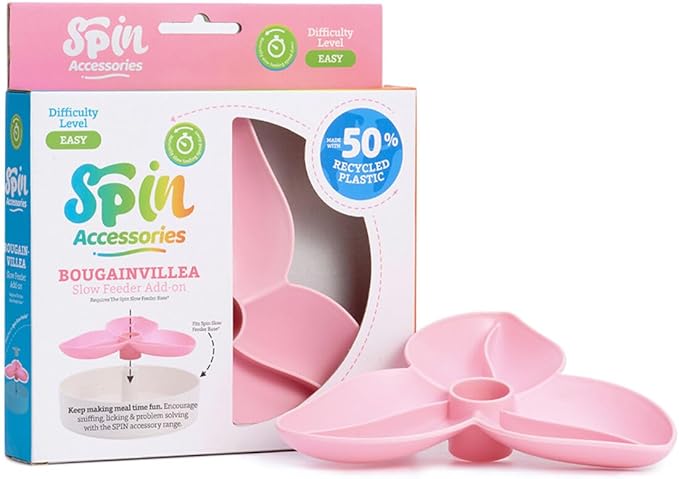 PetDreamHouse Spin Slow Feeder Bowl Insert for Dogs - Interactive Dog Food Puzzle Accessory for Slow Eating, Mental Enrichment, & Digestive Health, Bougainvillea, Pink