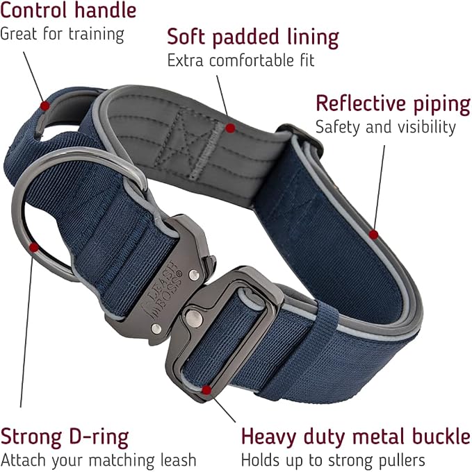 Leash Boss Tactical Dog Collar - Dog Collar with Handle Heavy-Duty Adjustable Military K9 Collar with Quick Release Buckle and Handle - for Training