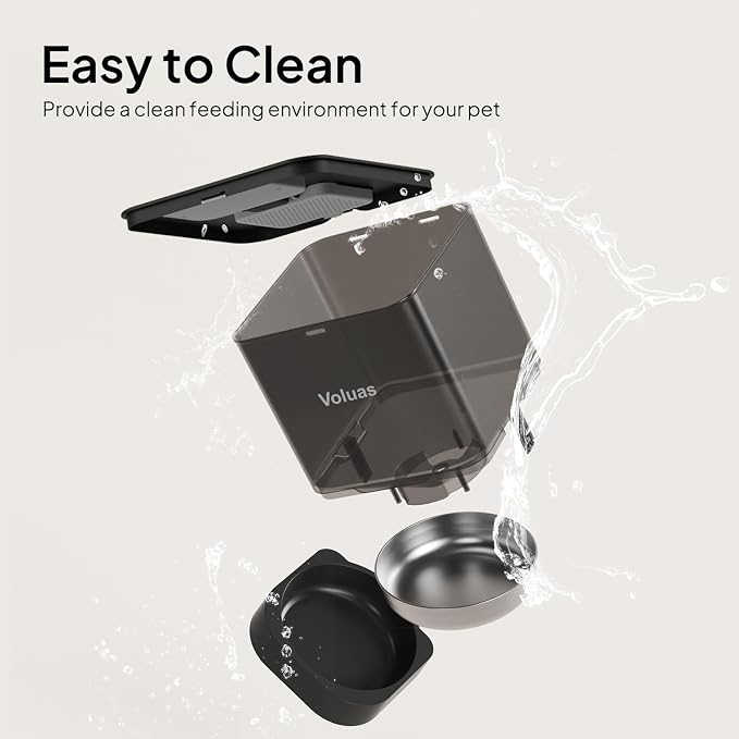 VOLUAS Cat Dry Food Dispenser with Timer, Automatic Cat Feeders with Desiccant Bag, Programmable Portion Size Control 4 Meals Per Day, 10s Voice Recorder